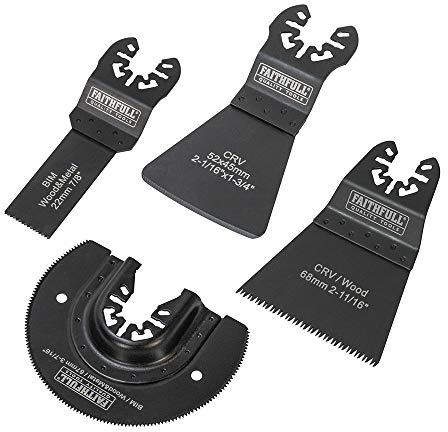 Faithfull FAIMFKIT4 Flooring Set, Sawing, Cutting & Scraping Oscillating Multi-Function Tool Blade 4 Piece Set, Compatable with Most Popular Multi Tool Brands