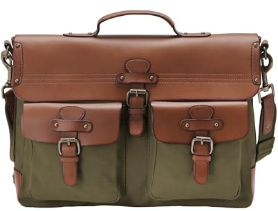 DRAKENSBERG Umhängetasche 'Milo' - Laptop- und Akten-Tasche für Herren im Vintagelook, nachhaltig handgemacht, Canvas, Leder, 15L, Grün, DR00121