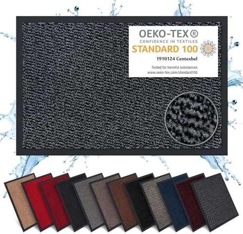 Carpet Diem Fußmatte Hellgrau-Schwarz, 80x120 cm, Schmutzfangmatte | Fußmatte Eingangsbereich, Innen & außen, rutschfeste Türmatte, Schmutzfang Teppich für Haustür, Fußabtreter Qualität aus EU