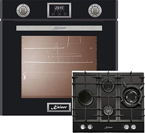 Kaiser Gas Herdset Autark,Kaiser Eg 6374 SP Einbau Gasbackofen Schwarz, Kaiser KCG 6394 Gaskochfeld 60 cm,Gas Herd mit Selbstreinigung,Gas-Control,Gas Einbau-Backofen,Schwarz Gas Kochfed,Erdgas Fl.Gas