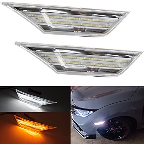 NJSBYL 10th Gen Civic LED Side Marker Lights For 2016-2021 H.onda Civic Sedan Coupe Hatchback Switchback Amber/White LED Turn Signal Parking Running Position Sidemarker Lamps Clear Lens OEM#H02551127N