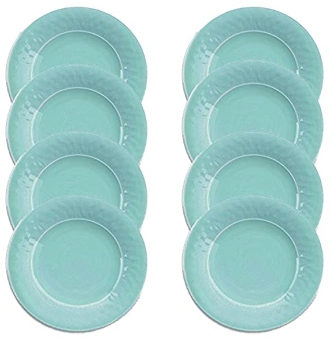 Crackle Glaze Turquoise - Melamine/Plastic Side/Salad Plates Set for 8