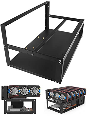 Mining Rig Frame 6 GPU, Stahl Offen Mining Frame mit Antistatikstreifen, Open Air Miner Mining Case für ATX/Btx/Flex/Itx/Microatx, 4 X 12cm Ventilator (Nur Rahmen)