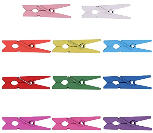 Trimming Shop Pack of 50 Mini Craft Wooden Pegs, Small Crafting Pegs, 3.5cm Multicolour Mini Wooden Peg Embellishments, Tiny Pegs for Hanging photos, DIY Art & Craft Projects