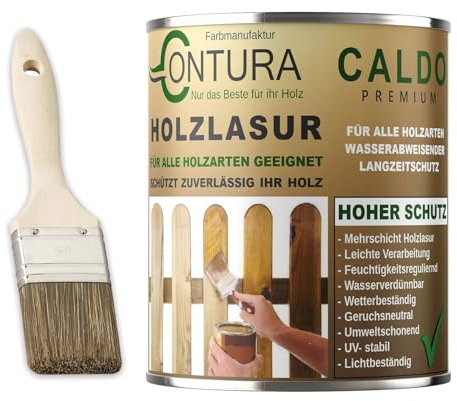 Holzlasur Dickschichtlasur 750ml Set mit Pinsel 2in1 Dauerschutzlasur Holzschutz Lasur (11 Silbergrau)