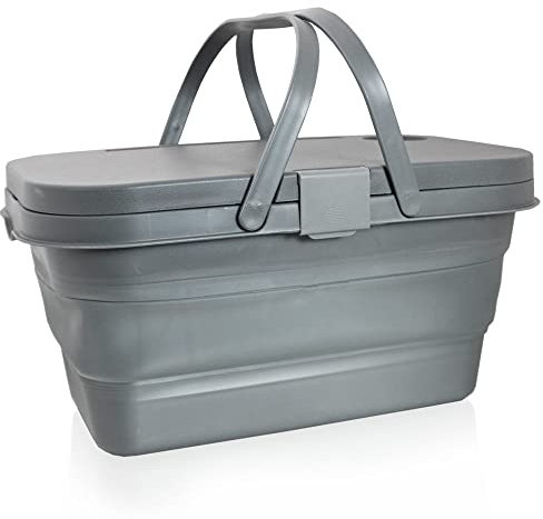 BITUXX Picknickkorb faltbar mit Deckel Picknicktisch Picnic Basket Einkaufskorb Camping Korb (Grau)