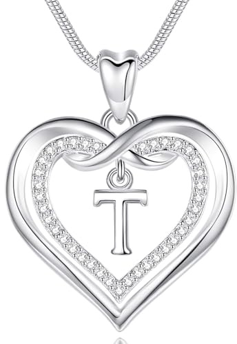 EUDORA Harmony Ball Kette mit Buchstaben für Damen, Kupfer Versilbertes Herz Buchstabe A-Z Alphabet Anhänger Halskette mit Namen für Frauen, Geschenke für Mutter Tochter Freundin, 20 Zoll Kette
