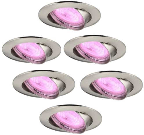Ledvion 6er Set LED Einbaustrahler Rund RGB dimmbar smart | Fuer trockene Innenraeume wie Wohnzimmer Kueche und Flur; Farbe und Helligkeit per App oder Smart Steuerung einstellbar