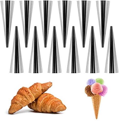 RNHDLY Cream Horn Moulds Non Stick 12Pcs Baking Cones Metal Cones | Stainless Steel Cream Horn Moulds, Metal Cones for Baking, Cream Horns, Cream Horn Molds for Baking Pastry
