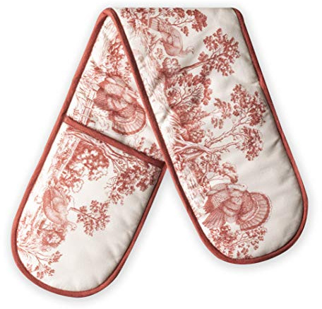 Maison d' Hermine Double Oven Mitts 100% Double Cotton Oven Glove 18 x 89cm | Heat Resistant BBQ Cooking Gloves with Loop Baking Kitchen Home Hotel Farmhouse Thanksgiving Christmas - Holy Jouy - Red
