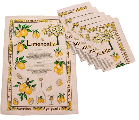 Viterbo Biancheria Set 12 Strofinacci - Asciughini - Canovacci Da Cucina - Limoncello - Limoni In Panama - Gold - Souvenir - Misura 55x80cm - 7929