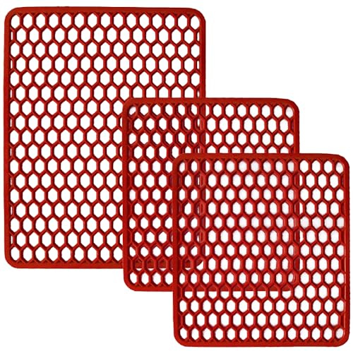 Sicignano | Set Tappetini per Lavello in Gomma Colore Rosso, 1 Scolapiatti 40x32 cm, 2 Fondo Lavello 33x29 cm - Multiuso, Resistente, Made in Italy