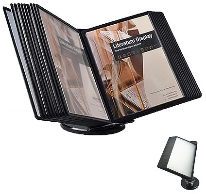 Pupitre De Table - Kit Pupitre Présentoir De Table, 20 Pochettes D'affichage, Porte-fichiers De Bureau Réglable, Pour Consultation Et Présentation Documents A4, Socle Noir