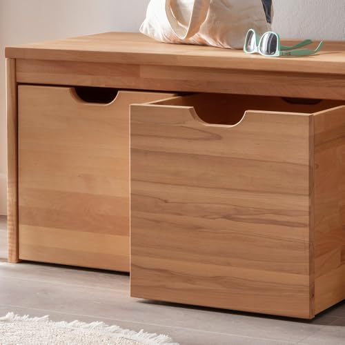 Lomadox Massivholz Flurbank Garderobenbank Schuhtruhe Buche 2 Schubkästen 82x45x40 cm