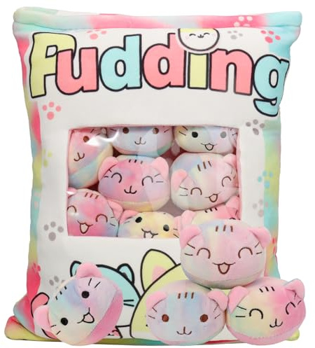 HXPLN Coussin en peluche pour chat, jouet en peluche, coussin à collation amovible, avec peluche, cadeau mignon pour les enfants (8 chatons colorés)