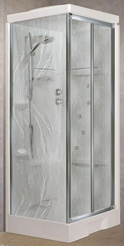 Novellini New Holiday SF Hammam 100 x 80 cm Cabine de douche multifonction ouverture soufflet mélangeur mécanique verre Aqua profil argent réversible hydromassage Sauna tige ascenseur hauteur 225,5 cm