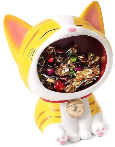 Luejnbogty Niedliche Aufbewahrung Von Katzenstatuen, Ornamentaufbewahrung, Moderne Kunstskulptur-Desktop-Aufbewahrung Aus Kunstharz, Sammelfiguren für Großmaulkatzen-C 19 X 20,5 cm