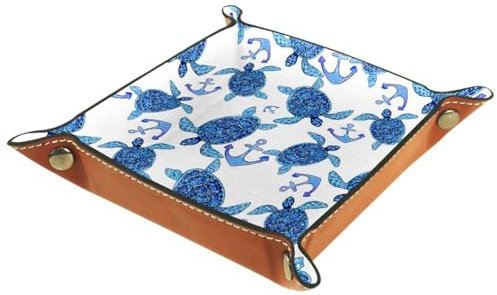 Blue Turtle Faltbarer Rolltisch aus dickem PU-Leder, braunes Leder, für Schmuck, Süßigkeiten, Schlüssel, Aufbewahrungsbox, Dekoration, Eingang, schwarz-weiß, Tastatur, Gaming-Würfeltablett
