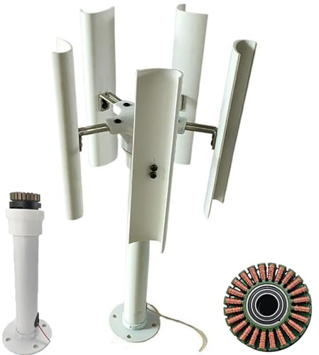 ZHOZHUT 35W DIY Vertikaler 5-Blatt-Windgenerator-Modell 12V Dreiphasiger Bürstenloser Permanentmagnet-Generator, Reinkupferspule Windmühle Mit Niedriger Geschwindigkeit Für Außenbeleuchtung,Weiß