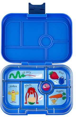 yumbox Original Leakproof Kids Bento Lunch Box, 5 Compartments + Dip Well, Easy-Open Latch, Portion Control, Removable Illustrated Tray, Ages 3-7 (Surf Blue (Funny Monsters Tray))