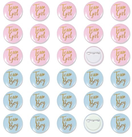 Gender Reveal Button Pins 30 Pcs, Team Boy Girl Button Pins, Pink blue Button Pin for Baby Shower Party Favors Gender Reveal Party Supplies