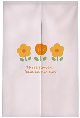 Türvorhang Gelb Orange Blume Vorhänge Kurz Polyester Küchenvorhänge Raumteiler Vorhang Türvorhang Insektenschutz Tür Vorhang mit Teleskopstange Fliegenvorhang Terrassentür Vorhang Tür 90x200cm