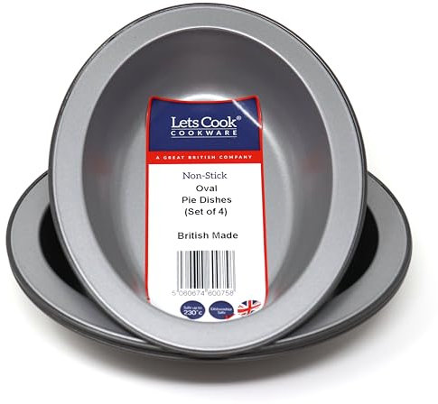 Lets Cook Cookware Moldes Tarta, Platos ovalados para tartas, juego de 4, compatibles con freidora de aire, fabricados en Reino Unido con PFOA y sin BPA, antiadherentes