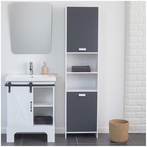 HTI living Hochschrank Badschrank Grau Stauraumschrank mit Türen und Fächern Hochschrank Badschrank