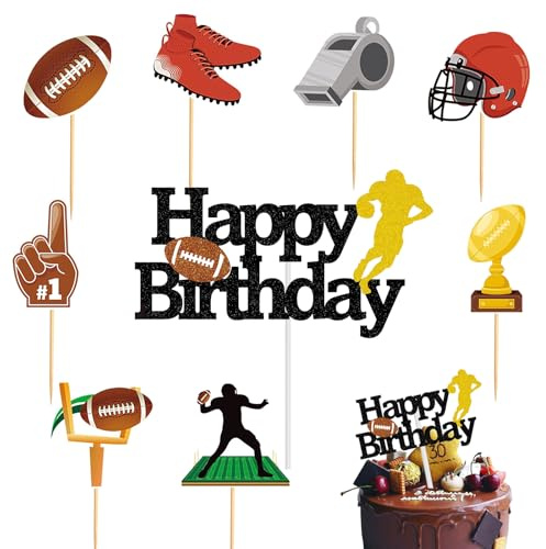 Silars Amerikansk fotboll, tårtdekoration, födelsedag, pojke, 9 stycken tårtunderlägg, rugby, fotboll, tårta, dekoration, glitter, amerikansk fotboll, tema, cupcake, toppning för tårta till barnkalas