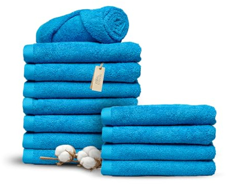MissTowels® Handtuch Set 12-teilig – 100% Baumwolle aus Portugal, Türkis, 70x140 cm – Weich & Saugfähig – Hotelqualität – Oeko-TEX Zertifiziert – 8+4 Gratis