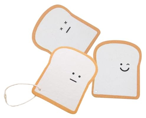 MOLUCKFU Reusable Kitchen Dish Sponge 3pcs, Compact Household Cleaning Sponges with Toast Print, Wood Pulp Cotton Material, Multi-Pattern Absorbent Dishwashing Cloths for Daily Kitchen Use