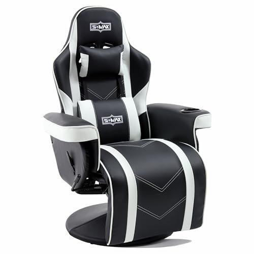 S*MAX Gaming Sessel Gaming Stuhl mit Fußstütze hoher Rückenlehne mit Verstellbarer Rückenlehne Becherhalter Seitentasche Gaming Stuhl für Erwachsene X Large Weiß