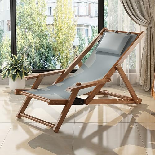 Outdoor Chaiselongue Stuhl mit verstellbarer Rückenlehne und breiter Armlehne, faltbarer Pool-Lounge-Sessel für Garten, Terrasse, Strand und Pool (Braun + Hellblau)