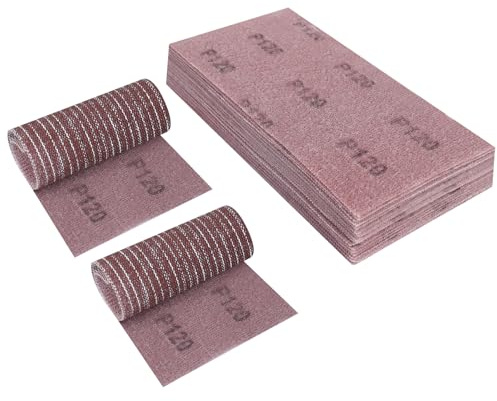 Sruhrak 25 Piezas Papel de Lija, Malla de Lijado 115x230mm Discos de Lijado Grano 120 para Lijadora de Paneles de Yeso Lijadora Orbital Aleatoria