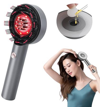 CDIYTOOL Kopfhautmassagegerät, tragbar, elektrisches Kopfmassagegerät, Rot-Blaulicht, Mehrzweck-Haarmassagegerät, Bürstenölapplikator, 3 Massagemodi & 360° Knetmassage (Grau)
