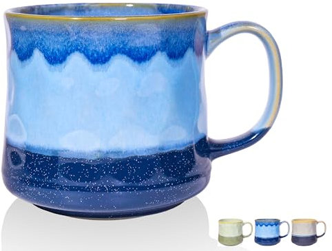 Cteahrow 21 Oz Large Ceramic Coffee Mugs with a Large Handle，Big Tea Cup for Office and Home,Microwave and Dishwasher Safe，Hot Cold Drinking (Blue)