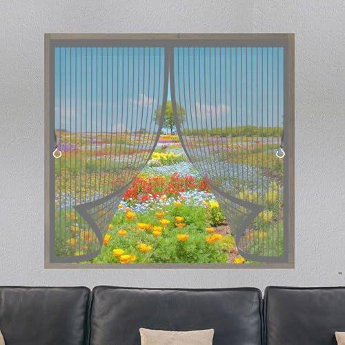 Zanzariera Magnetica Finestra 145 x 160 cm Traspirante, Chiude da Sola Tende Zanzariera Porta Finestra con Nastro Adesivo per Soggiorno, Camera da Letto e Ingresso, Grigio