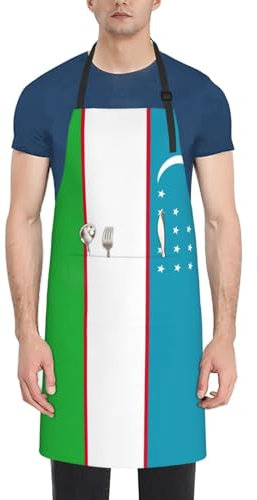 VPPUR Arbeitsschürze mit Flagge der Republik Usbekistan, wasserdicht, für Erwachsene, stilvoll, funktional, Malschürze, 71 x 83 cm, Schwarz, Einheitsgröße