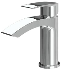 Basin Mixer Tap – Chrome Finish Single Lever Bathroom Sink Mixer | Deck Mounted, Hot & Cold Water | Modern Compact Tap with Flexible Connectors (Curved)