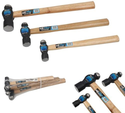 US PRO Ball Pein Hammers Set, Beech Wood Handle, 3-Piece