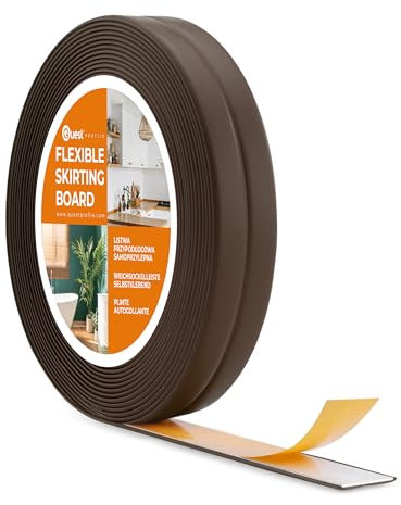 Quest Plinthe Souple Adhésive - 10 mm x 10 mm - 5 mètres - Moulure de finition pour cuisine salle de bain - Ruban d'étanchéité PVC - Flexible Etanche (Marron foncé, 5 mètres)