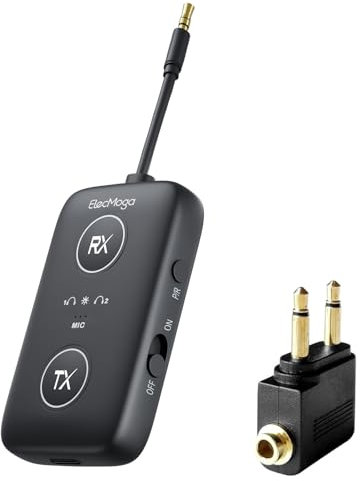 ElecMoga Trasmettitore Ricevitore Bluetooth 5.4, Adattatore 2 in 1 Jack Audio da 3.5 mm, Audio Wireless Portatile Bassa Latenza e Lunga Durata per TV/Aerei/Auto/PC/Home/Stereo/Palestra
