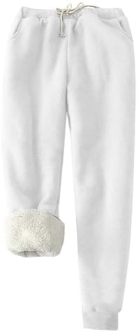 Pantaloni della tuta da uomo foderati in pile invernali pantaloni da salotto con coulisse in vita ispessiti pantaloni termici da casa casual, bianco, XL