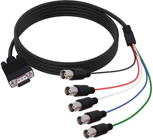 CybNemo VGA to 5BNC Video Signal Cable HD 15 VGA Male to 5 BNC Female RGBHV Coaxial Monitor Breakout Cord for HDTV PC Projector Large Screen Video Conversion Cable -1.5M/5FT