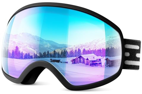 EasYoung Ski Goggles for Men Women Youth, Skiing Snowboard Goggles with Over Glasses, Anti-fog, UV Protection, Helmet Compatible
