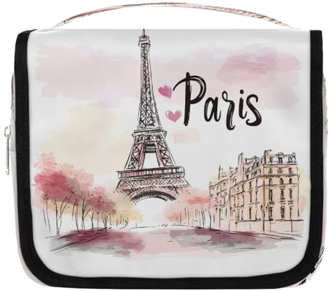 Mexpekil Belle trousse de toilette Paris Tour Eiffel pour femmes, hommes, dames, étanche, à suspendre, avec crochet, trousse de maquillage organisateur