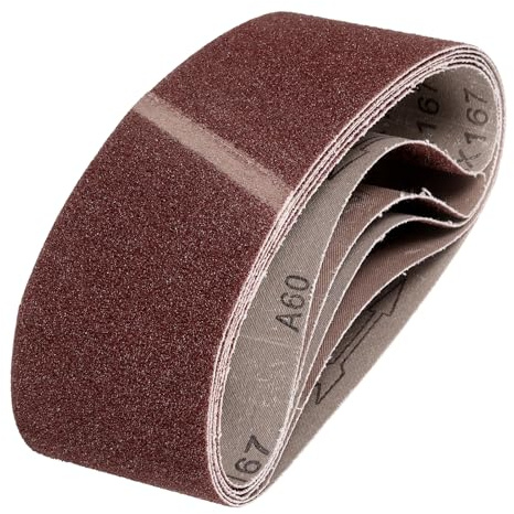 QUARKZMAN 64mm x 356mm Nastri Abrasivi, 5Pz 60 Grana Carta Vetrata per Levigatrice Ossido di Allumina Per Lavorazione Legno, Lucidatura Metalli, Affilatura Coltelli