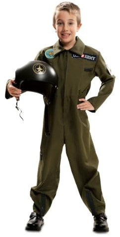 My Other Me - Disfraz de Piloto niño, talla 10-12 años. Incluye mono verde oliva con cremallera frontal, bolsillos funcionales, emblemas,y cremalleras en los tobillos.