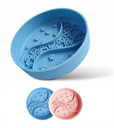 Comedero Lento para Perros, Antivoracidad, Plato Interactivo para Comer Despacio y Reducir Ansiedad, Antideslizante con Ventosa, Lavable y Fácil de Limpiar, Ideal para Perros Medianos y Grandes (Azul)
