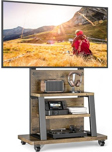Mobile Supporto TV da Pavimento per TV da 37 a 75 pollici, carrello TV mobile con portaoggetti a 3 ripiani, Porta TV da terra altezza regolabile (68 kg carico), MAX VESA 600x400 mm